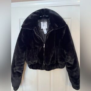 Garage Jet Black Faux Fur Puffer Jacket - NWT